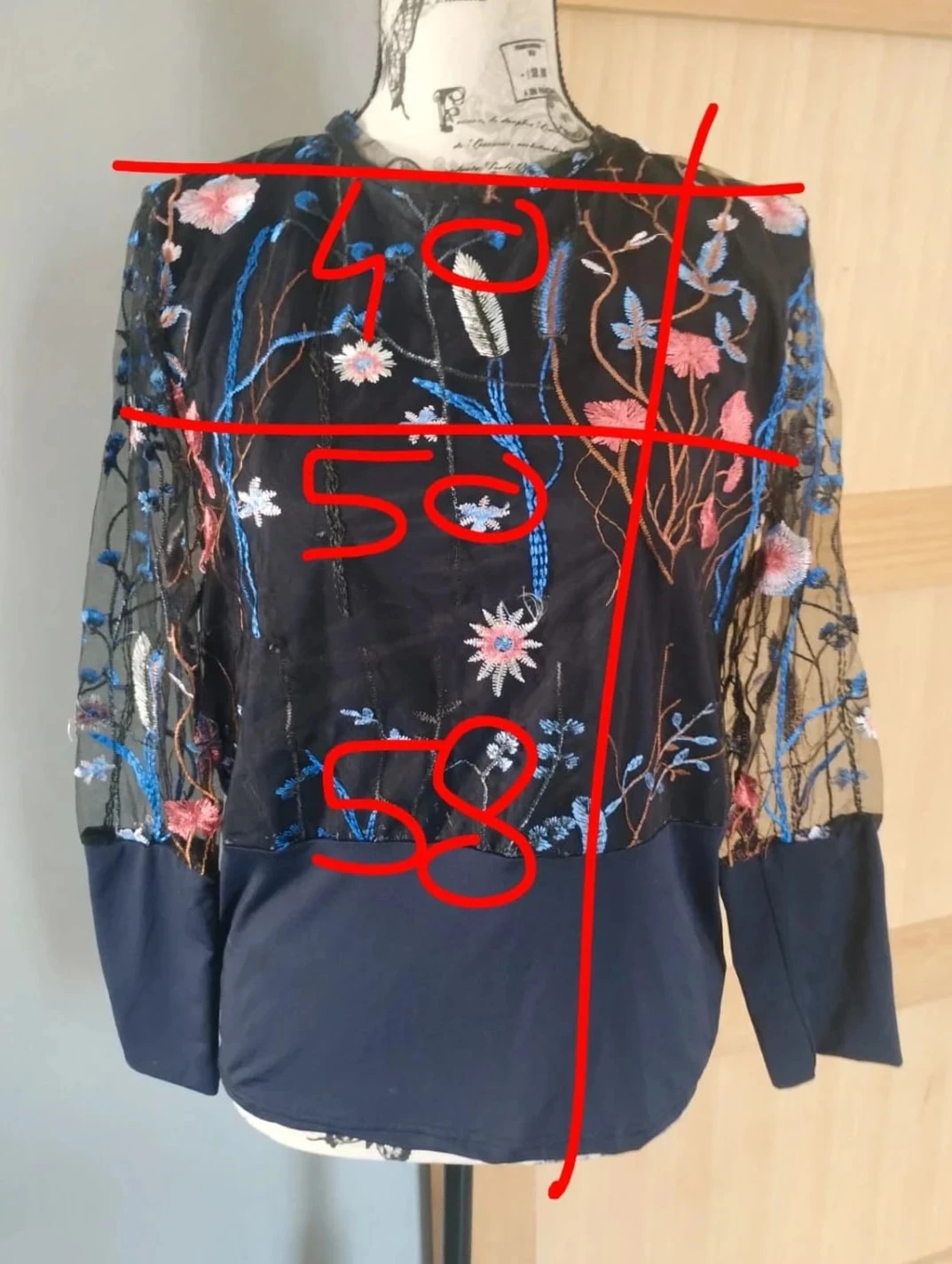 Blusa de mangas compridas transparentes florida T40 – photo 7